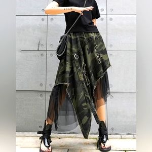 Kate Hewko Distressed Camouflage and Tulle Skirt, OS, NWOT